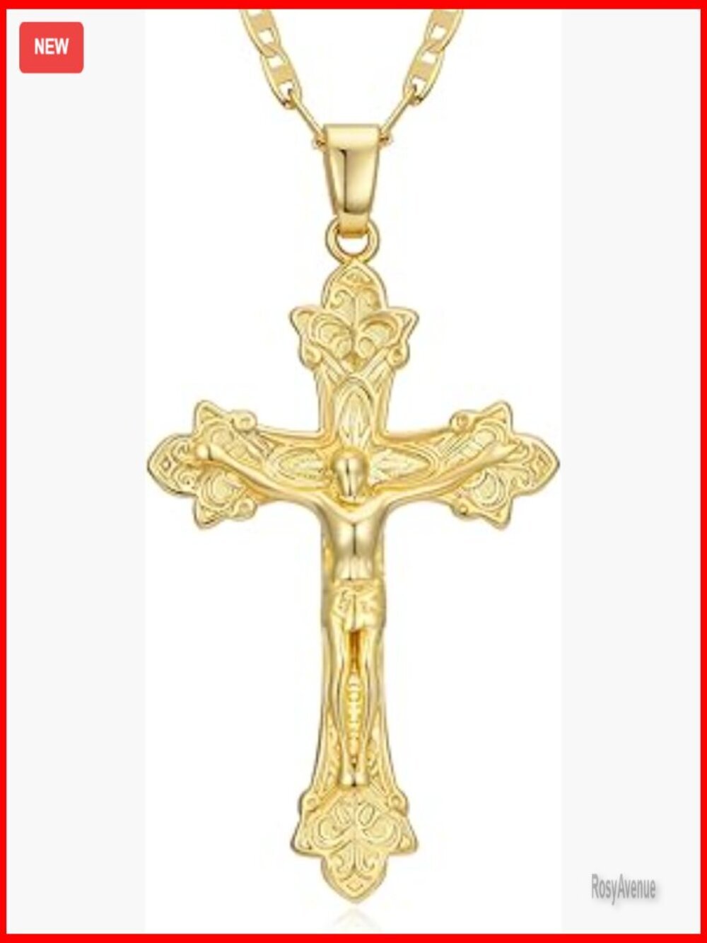 14K Gold Crucifix Necklace Jesus Cross Pendant Religious Jewelry